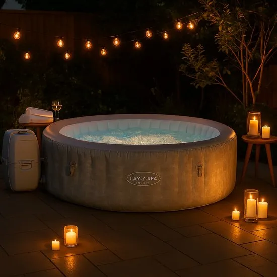 opblaasbare bubbelbaden en een opblaasbare jacuzzi uit de bestway lay z spa serie met zichtbaar bubbelbad effect bestway lay z spa chloor kleine tuin tub achtertuin