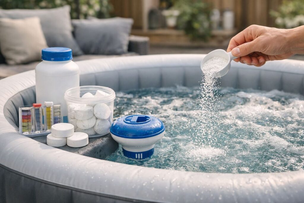 Hoeveel chloor in opblaasbare jacuzzi doen?