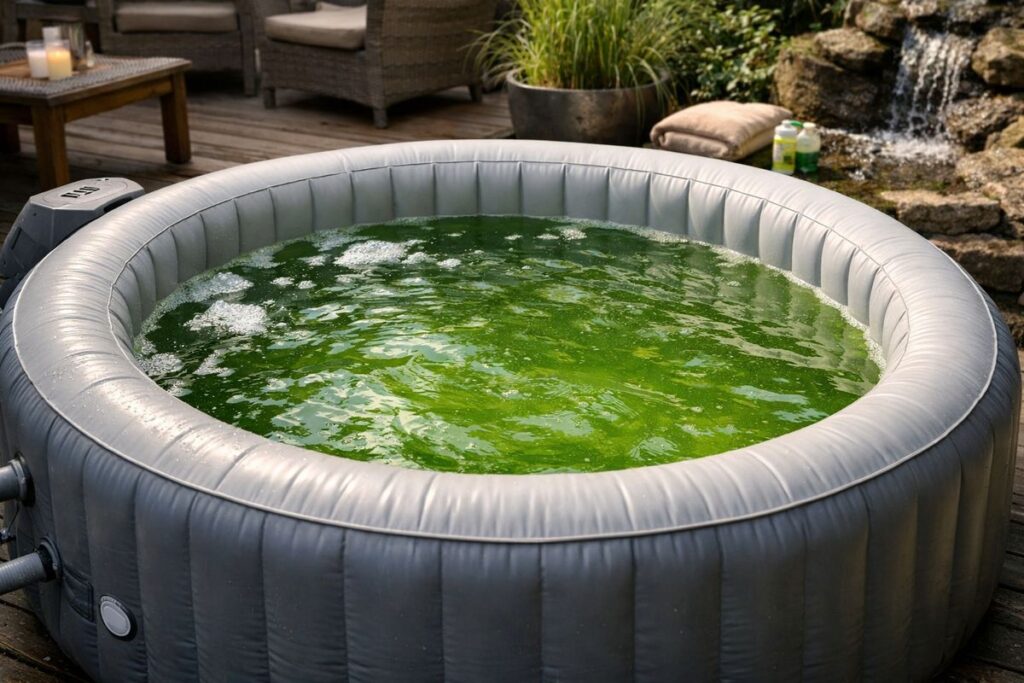 Opblaasbare jacuzzi heeft groen water